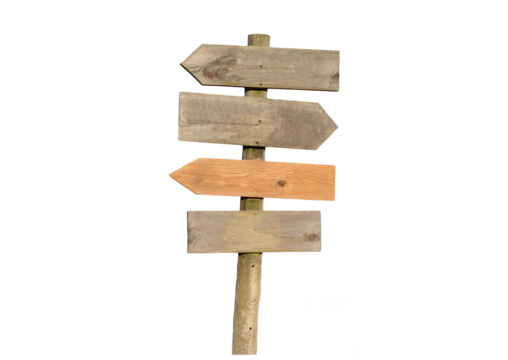 wooden sign with opposite arrows isolated on transparent background