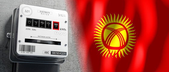 Kyrgyzstan - country flag and energy meter - 3D illustration