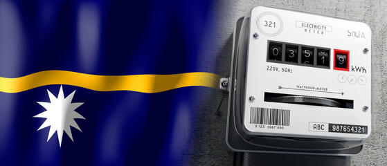 Nauru - country flag and energy meter - 3D illustration