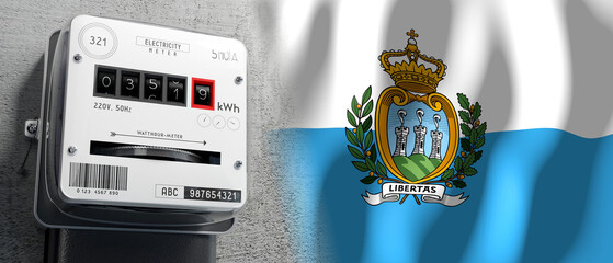 San Marino - country flag and energy meter - 3D illustration