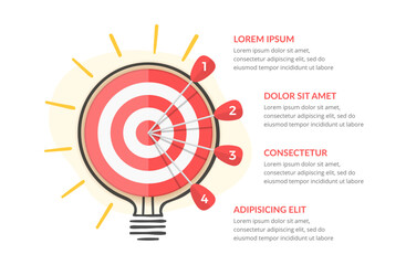 Solution concept with target with 4 arrows and handdrawn bulb around it
