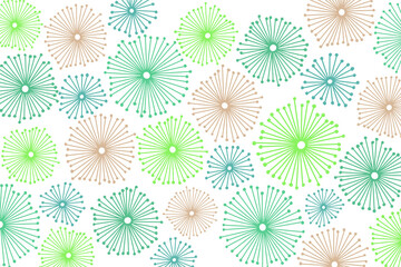 Hand drawn retro inspired vintage dandelion flower doodle background in neutral green lime hues