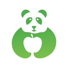 Panda Apple Logo Negative Space Concept Vector Template. Panda Holding Apple Symbol
