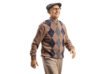 Senior gentleman walking and smiling