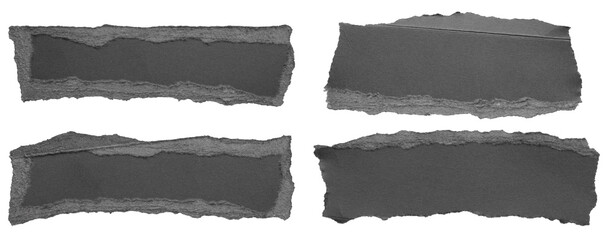 Black ripped paper torn edges strips set isolated on white background