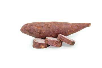 close up cut purple sweet potatoes.