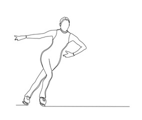 Continuous one line drawing of beautiful figure skating girl. Ice skating line art drawing vector design.