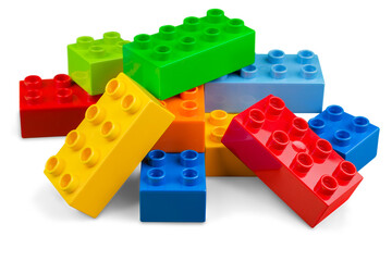 Toy colorful plastic blocks on white background