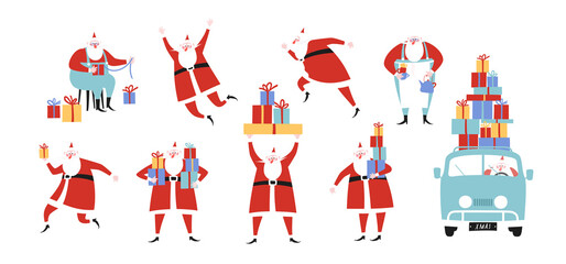 Cartoon Santa Claus in different poses set