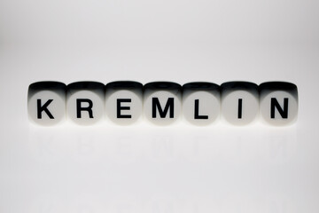 Kremlin. Cubes with letters on a white background for titles
