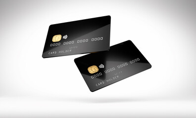 Black glossy credit card mock up, white background, 3D Illustration - 537859305