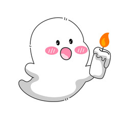 little ghost holding a candle. Cartoon vector art and illustration.