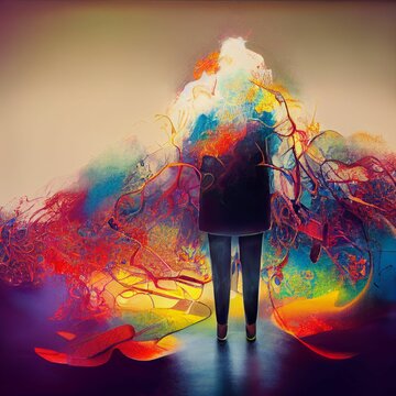 AI Generated Digital Art Of A Person Exploding With Vibrant Beautiful Oil Paint Scattering Around