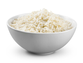 Rice in a bowl on a white background