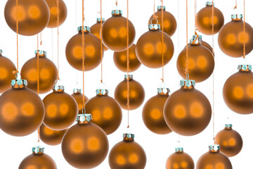 Background of Christmas balls over white with selective focus isolated on transparent background