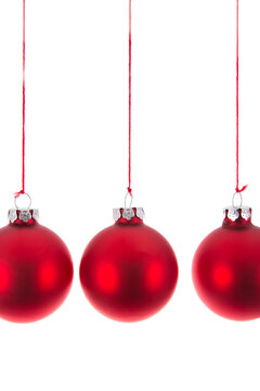 Three hanging Christmas balls isolated on transparent background