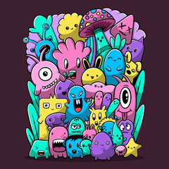 Happy doodle cute monster art vector illustration