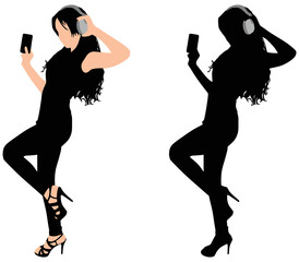 Young motion woman with headphones listening music