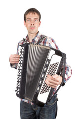 Man playing an accordion isolated on transparent background
