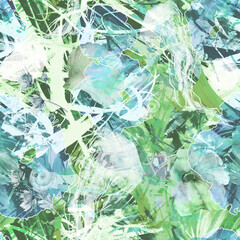 Watercolor print with marine floral pattern. Jellyfish, algae, underwater grasses, shellWatercolor abstract  background. Beautiful abstract background. round abstract spot. Branches, beautiful plants