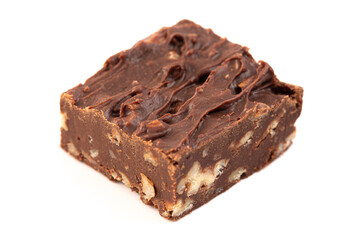 Chocolate Pecan Fudge Isolated on a White Background
