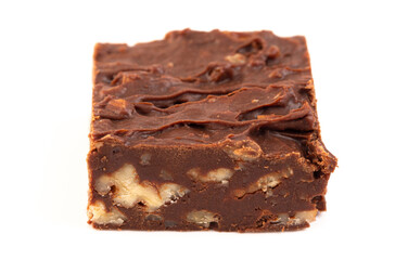 Chocolate Pecan Fudge Isolated on a White Background
