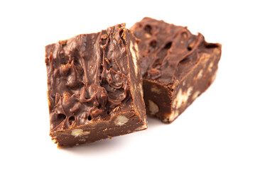 Chocolate Pecan Fudge Isolated on a White Background