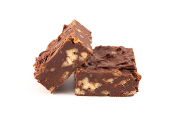 Chocolate Pecan Fudge Isolated on a White Background
