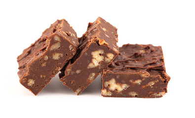 Chocolate Pecan Fudge Isolated on a White Background