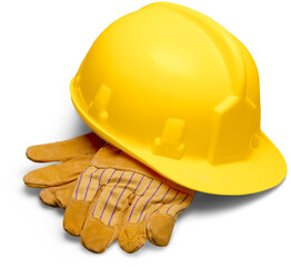 Yellow Safety Helmet and Safety Gloves