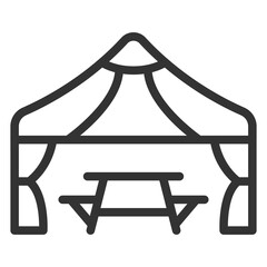 Tent and table with chairs - icon, illustration on white background, outline style
