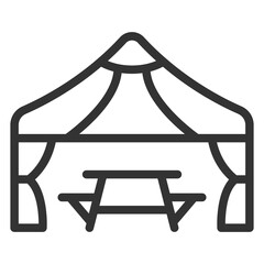 Tent and table with chairs - icon, illustration on white background, outline style