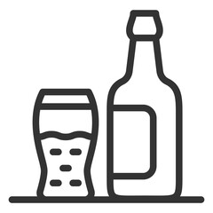 Glass of beer and open bottle - icon, illustration on white background, outline style