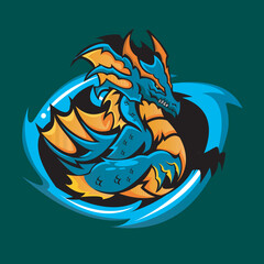 SEA DRAGON MASCOT FOR ESPORT LOGO TEMPLATE VECTOR ILLUSTRATION