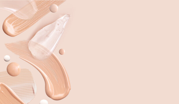 cosmetic smear foundation cream powder on a beige background with place for text	
