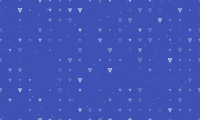 Seamless background pattern of evenly spaced white give way signs of different sizes and opacity. Vector illustration on indigo background with stars