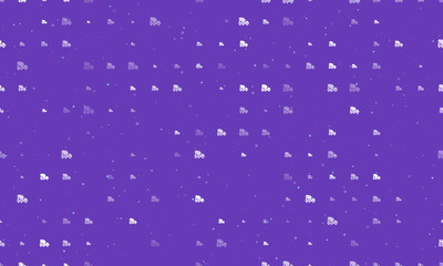 Seamless background pattern of evenly spaced white concrete mixer truck symbols of different sizes and opacity. Vector illustration on deep purple background with stars