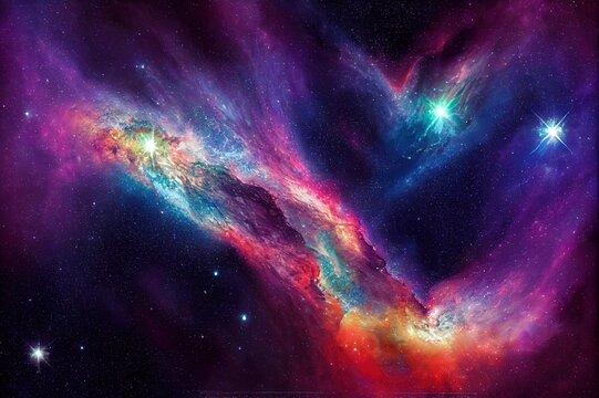 Amazing colorful galaxy and nebula in boundless space. Cosmos discovered by modern equipment. Beauty of celestial bodies 3d artwork