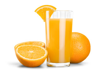 Glass of delicious orange juice on table
