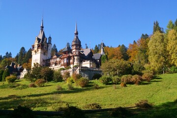 Peles Castle and the colors of autumn, Sinaia, Prahova, Romania