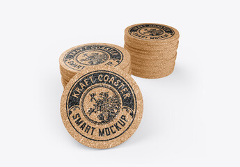 Round Cork Coaster Mockup