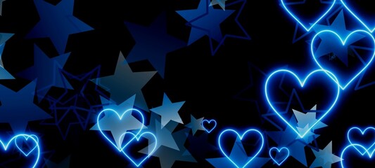 abstract blue hearts and stars background