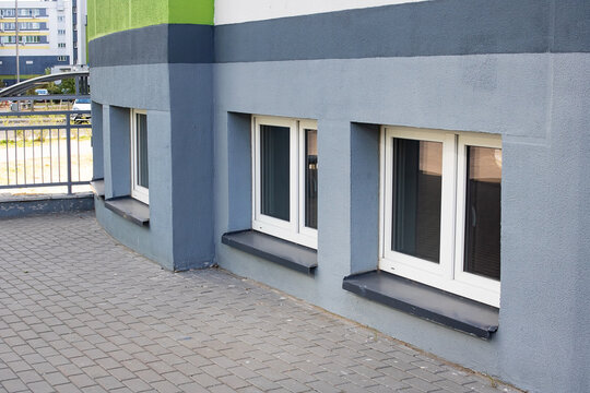 Plastic windows from the basement outside closeup