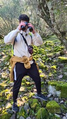 Explorer in the park of Monfrague, paradise of ornithology.