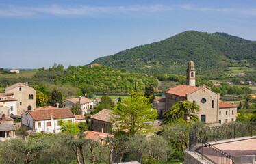 Aerial view of the village Arquà Petrarca, Italy