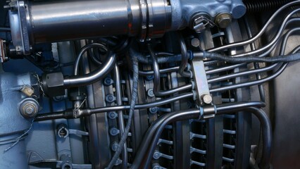 New generation high-tech engine made of titanium and heat-resistant metal. Military engine for...