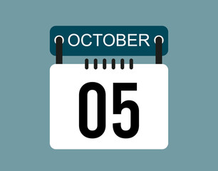 5 October calendar icon. October calendar date and month icon with black number