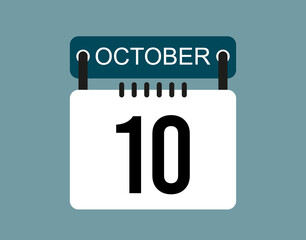 10 October calendar icon. October calendar date and month icon with black number
