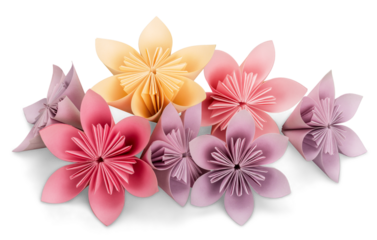 Origami flowers on white background