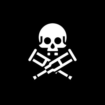 Skull with crutches vector illustration. Jolly roger pirate vector flag.